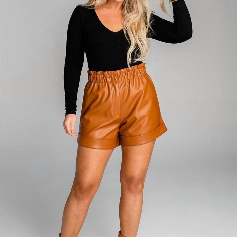 Buddy Love High Waist Faux Leather Shorts in Brown size small